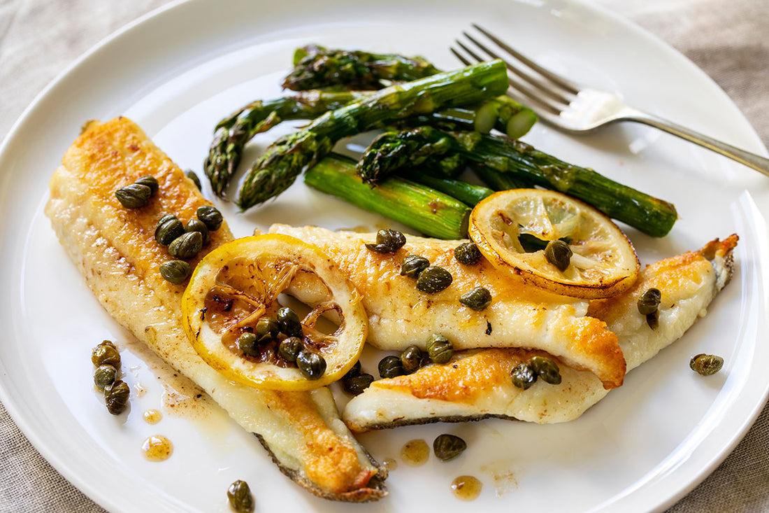 Flounder Recipe - Mediterranean Bliss with Lemon, Capers, and Roasted Asparagus